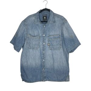 G-STAR Raw Slanted Double Pocket Regular Short Sleeve Denim Shirt size XXL